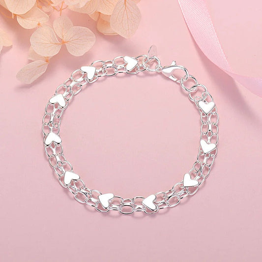 Silver-Tone bracelet in chain and hearts shape