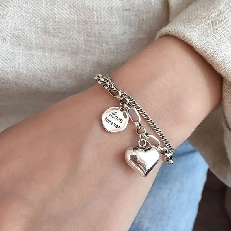 Silver-Tone bracelet with "Love Forever" engraving + 2 free charms