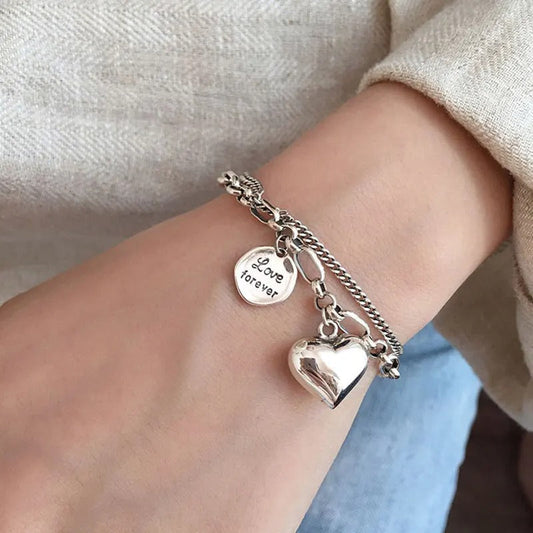 Silver-Tone bracelet with "Love Forever" engraving + 2 free charms