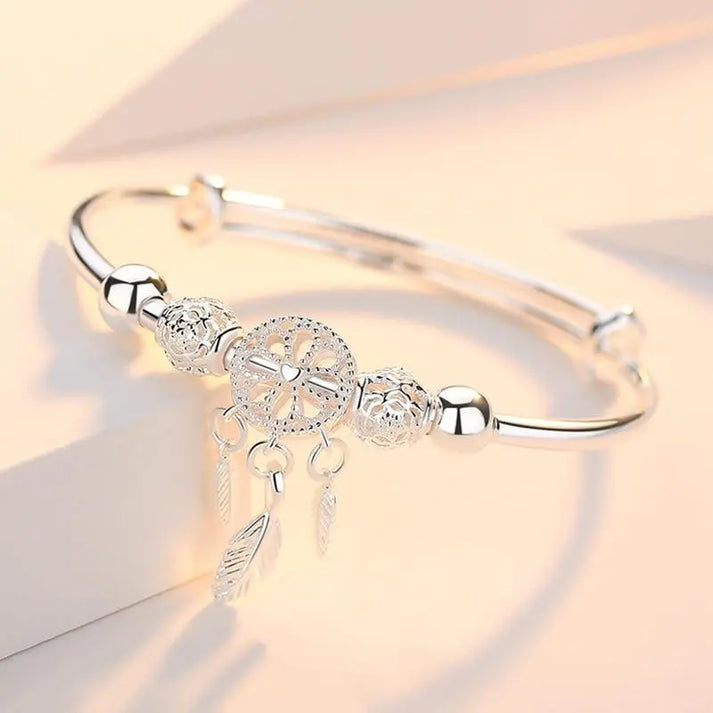 Adjustable Silver-Tone Dreamcatcher Bracelet