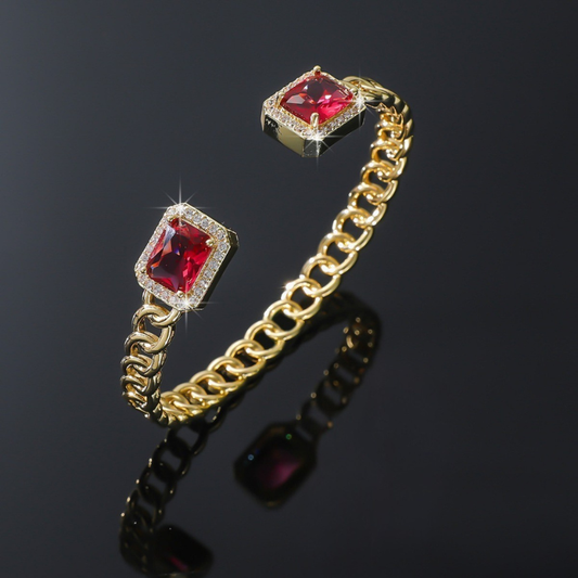 Veloria Open red stone-style Bracelet | Gold-Tone